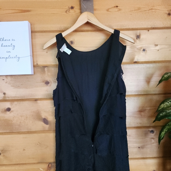 Kenar Black 100% Silk Ruffle Dress Sleeveless Sheer Chiffon Tiered Sheath Sz 12 - Picture 9 of 9